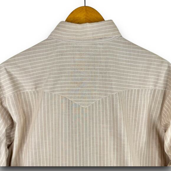 Vintage Texas Gold Pearl Snap Western Style Shirt Long Sleeve Tan Striped Large - Picture 6 of 8